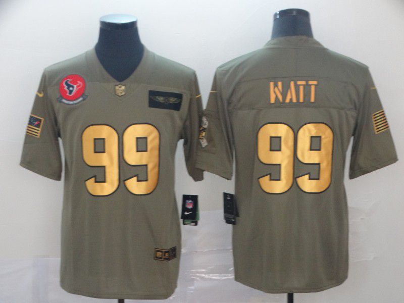 Men Houston Texans 99 Watt Gold Nike Olive Salute To Service Limited NFL Jersey
